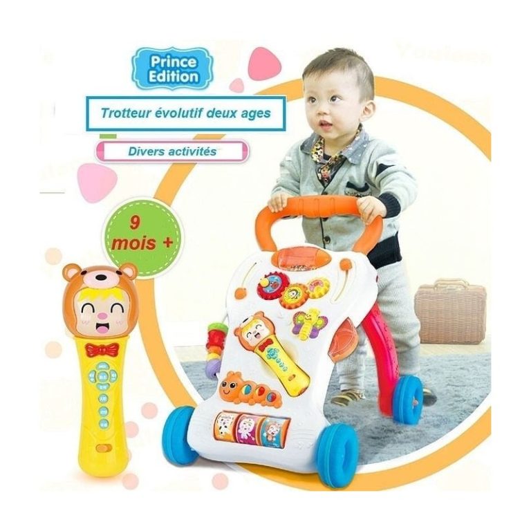 Trotteur musical évolutif deux age, aide à la marche