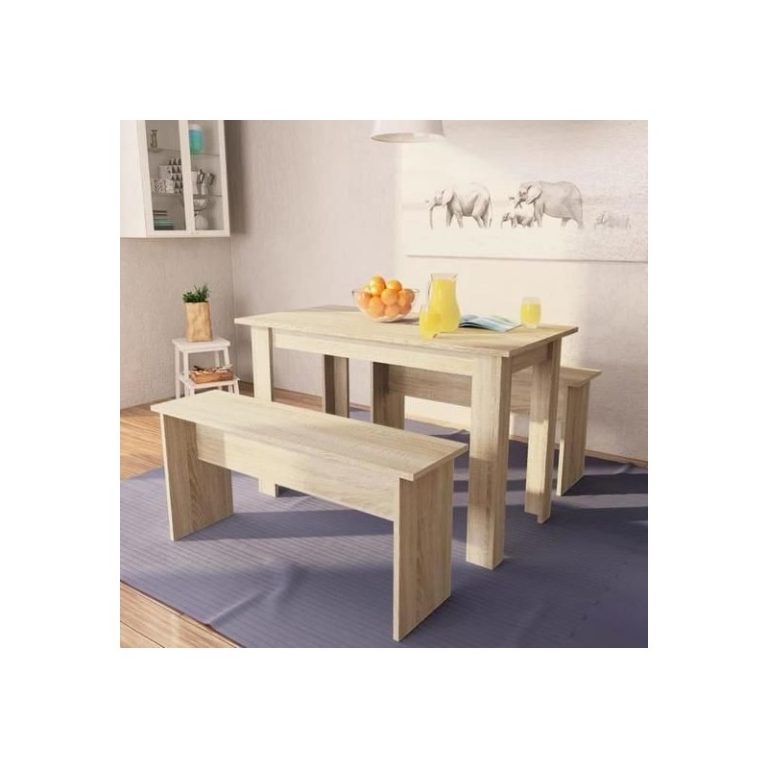 Table à Manger et Bancs 3 Pièces – Image 2