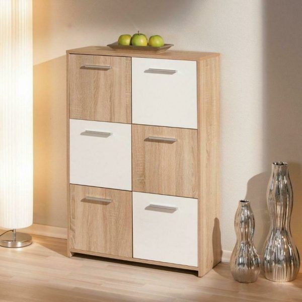 Commode avec 6 portes blanc et bois