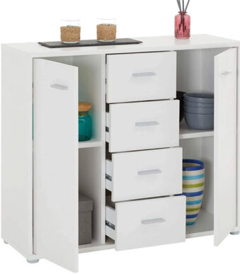 Commode meuble de rangement avec 4 tiroirs et 2 portes