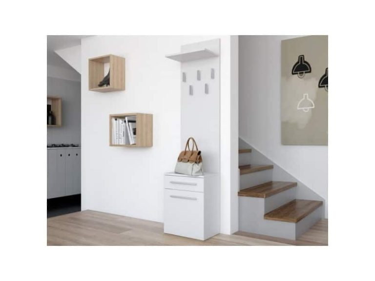 Meuble vestiaire d'entrée avec portemanteau mural avec étagère – Image 2