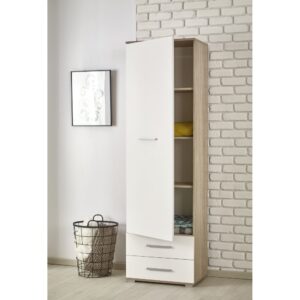 armoire 1 porte 2 tiroirs chene et blanc