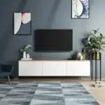 Meuble TV suspendu blanc et bois 160 cm