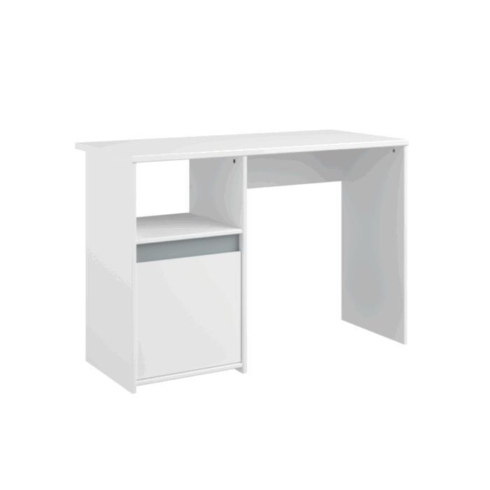 Meuble bureau compact blanc avec niche et porte