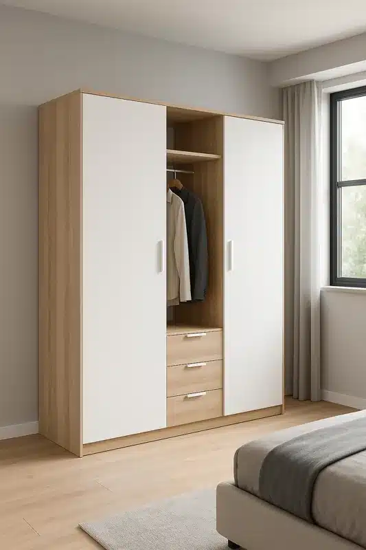 dressing Tunisie moderne meuble dressing blanc et sonoma avec portes et tiroirs design