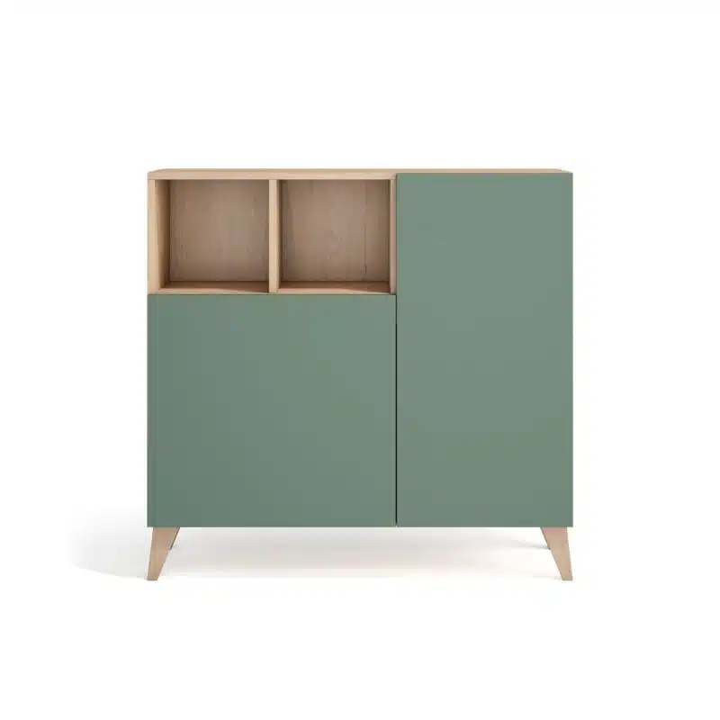 Porte chaussures moderne 2 portes vertes – chêne clair H87xL90xP35 cm