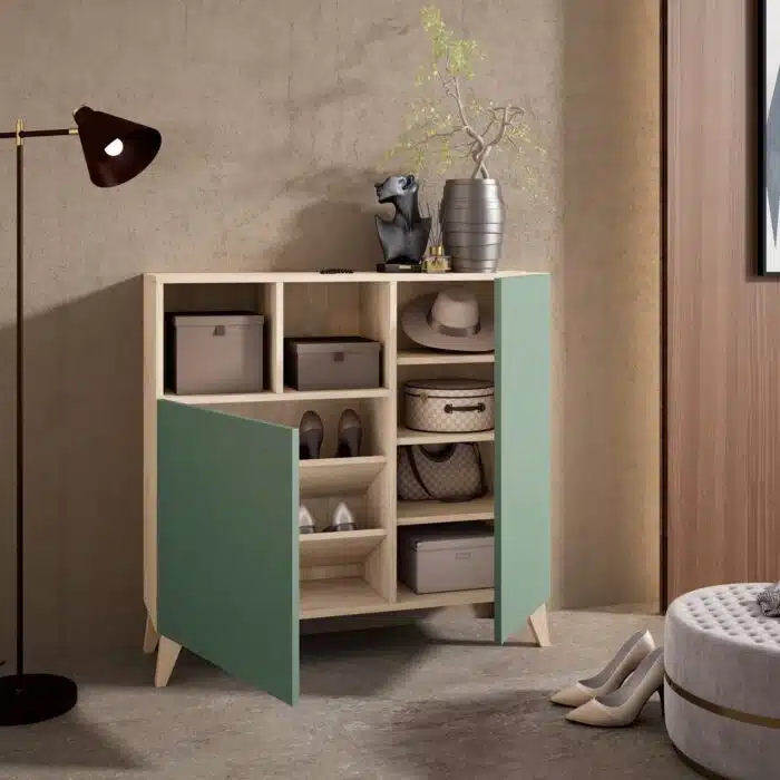 Meuble à chaussures scandinave vert – design contemporain Enstock Tunisie