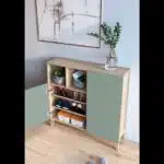 Meuble de rangement 10 paires – bois clair et finitions vertes mates