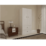 Armoire 2 portes 2 tiroirs blanche dressing chambre rangement moderne (1)