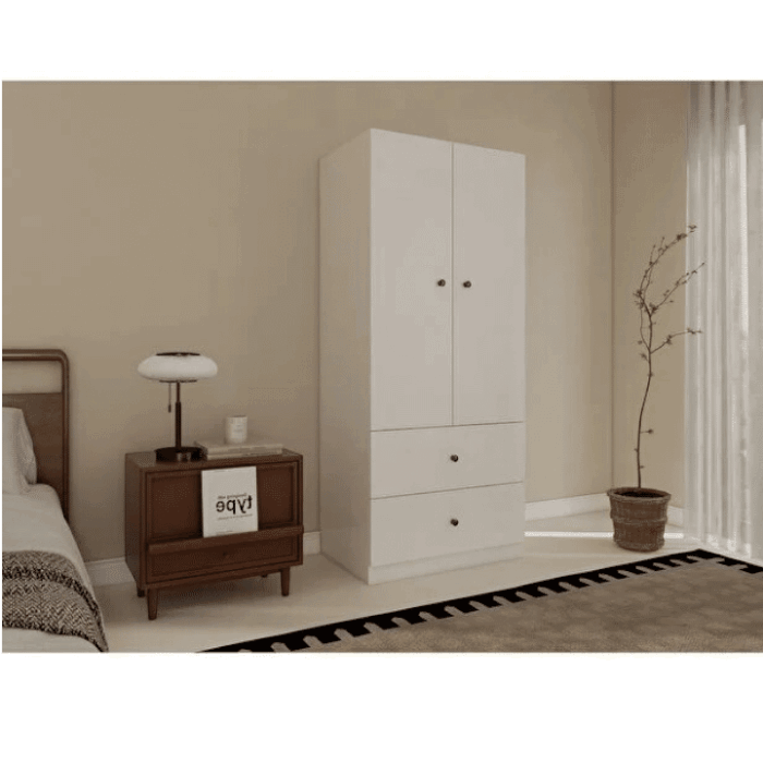 Armoire 2 portes 2 tiroirs blanche dressing chambre rangement moderne (1)