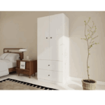 Armoire 2 portes 2 tiroirs blanche dressing chambre rangement moderne (2)