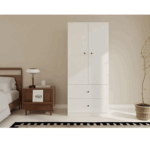 Armoire 2 portes 2 tiroirs blanche dressing chambre rangement moderne (3)
