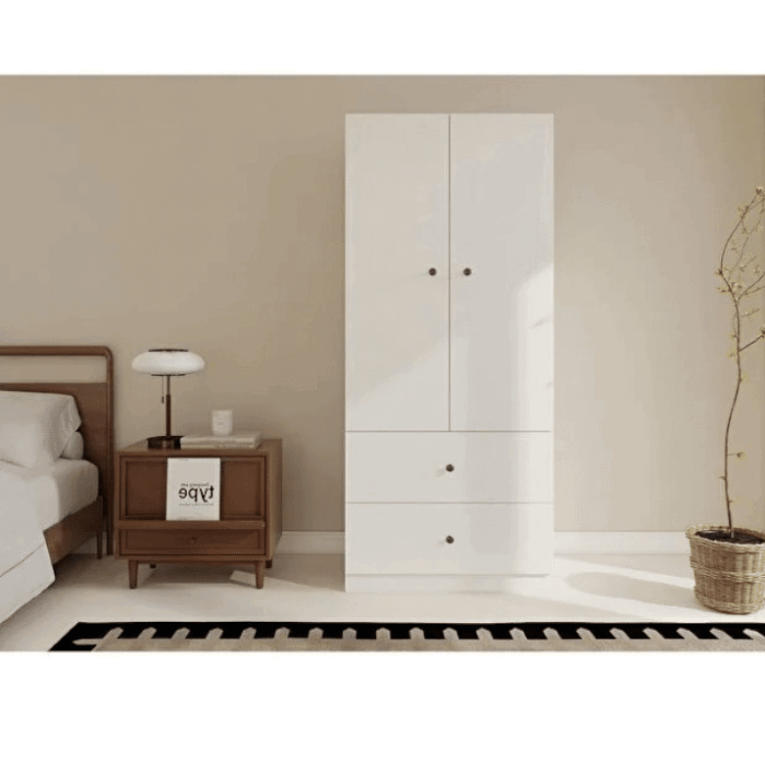 Armoire 2 portes 2 tiroirs blanche dressing chambre rangement moderne (3)