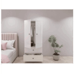 Armoire 2 portes 2 tiroirs blanche dressing chambre rangement moderne (4)