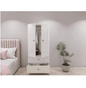 Armoire 2 portes 2 tiroirs blanche dressing chambre rangement moderne (4)