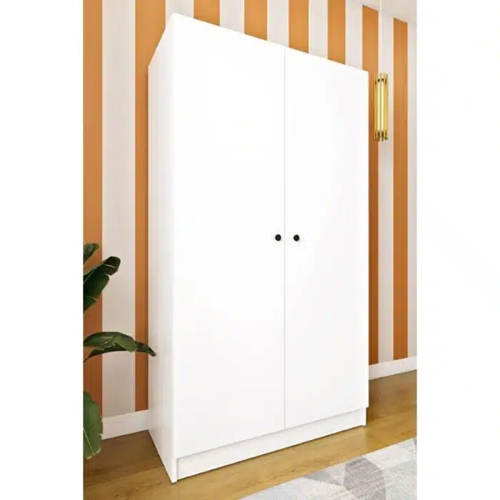Armoire dressing 2 portes blanche et chêne avec penderie et étagères (1)