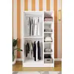 Armoire dressing 2 portes blanche et chêne avec penderie et etageres