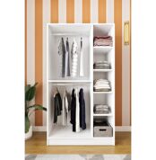 Armoire dressing 2 portes blanche et chêne avec penderie et etageres