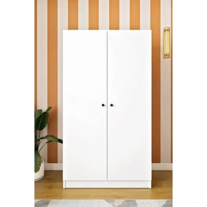 Armoire dressing 2 portes blanche et chêne avec penderie et étagères (3)