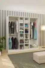 Armoire dressing 6 portes blanche avec poignées noires 180x200 cm (1)