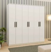 Armoire dressing 6 portes blanche avec poignées noires 180x200 cm (3)