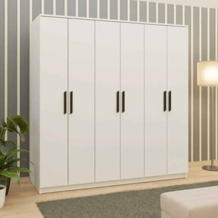 Armoire dressing 6 portes blanche avec poignées noires 180x200 cm (3)