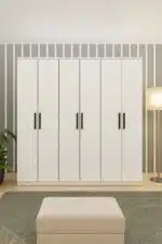 Armoire dressing 6 portes blanche avec poignées noires 180x200 cm (4)