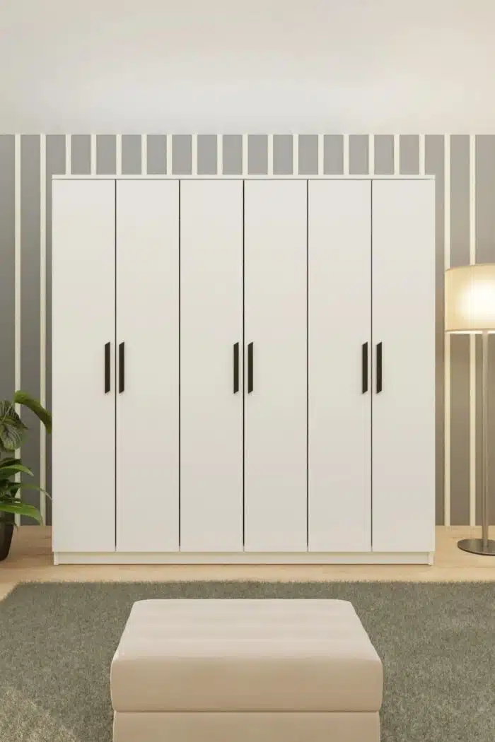 Armoire dressing 6 portes blanche avec poignées noires 180x200 cm (4)