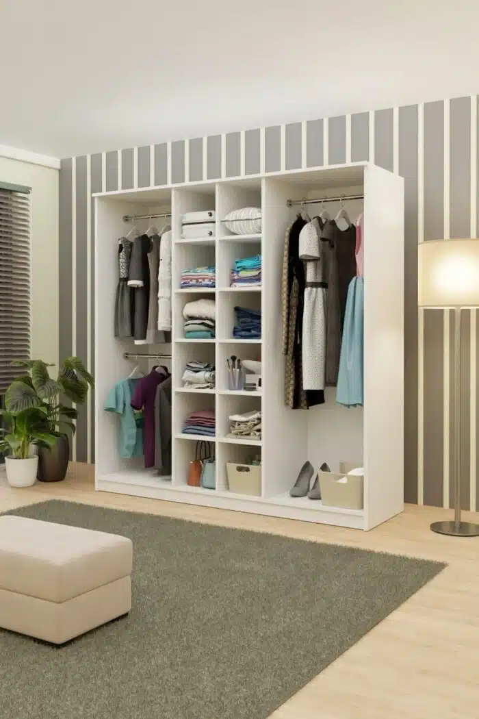 Armoire dressing 6 portes blanche avec poignées noires 180x200 cm (5)