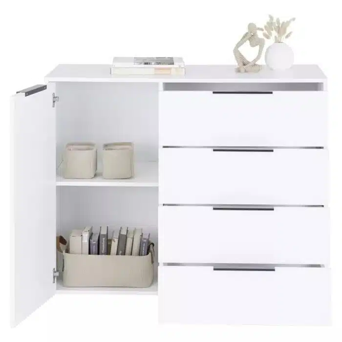 Commode blanche 1 porte et 4 tiroirs (1)