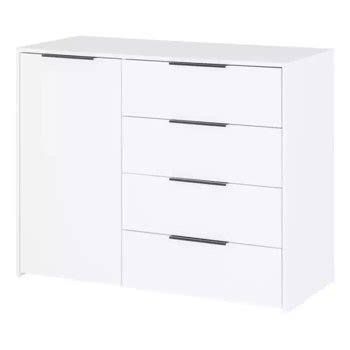 Commode blanche 1 porte et 4 tiroirs (3)
