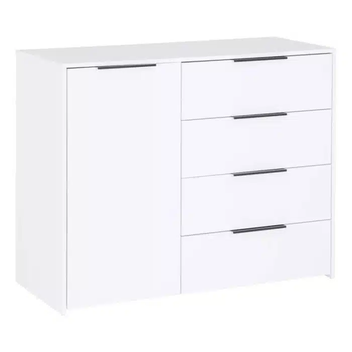 Commode blanche 1 porte et 4 tiroirs (5)