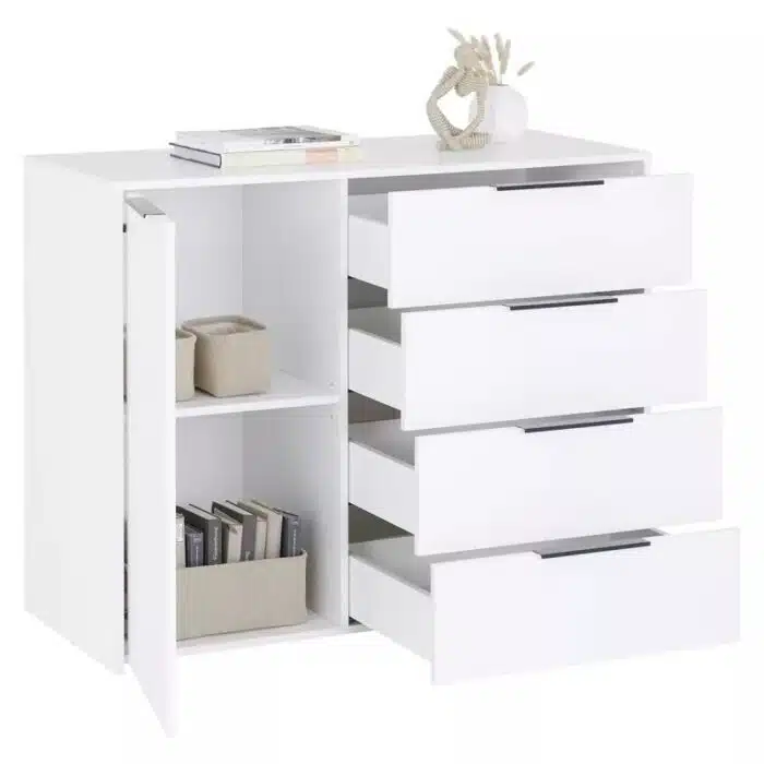 Commode blanche 1 porte et 4 tiroirs (8)