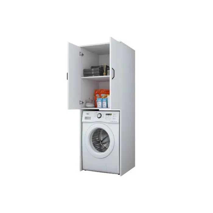 Meuble Machine à Laver 2 Portes et 2 Étagères Blanc (1)