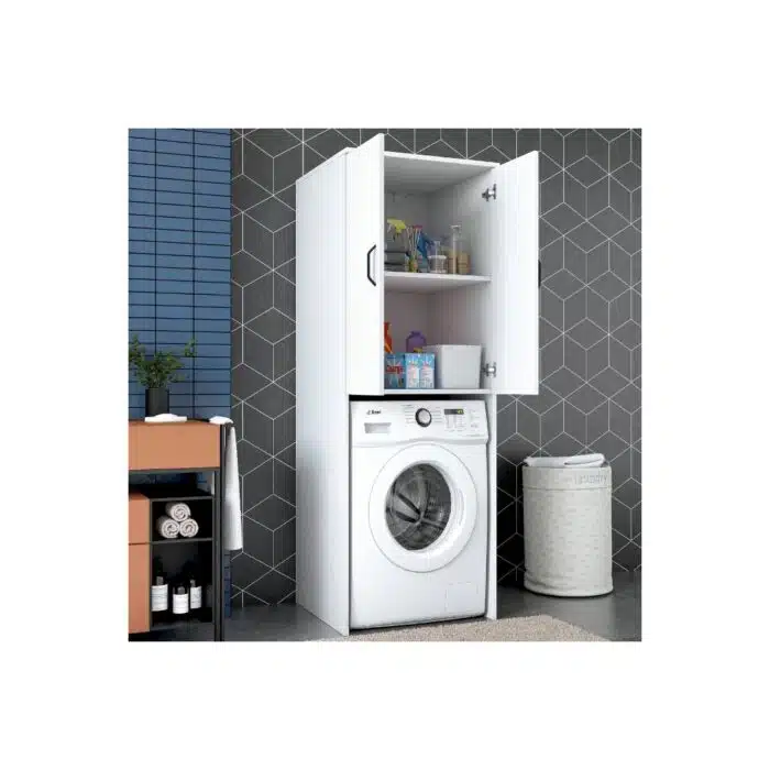 Meuble Machine à Laver 2 Portes et 2 Étagères Blanc (2)