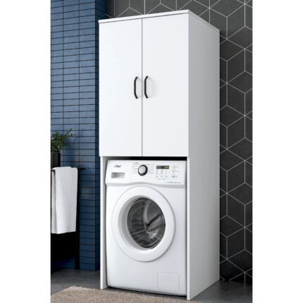 Meuble Machine à Laver 2 Portes et 2 Étagères Blanc (7)