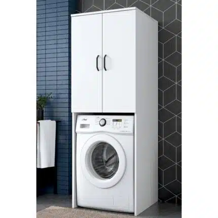 Meuble Machine à Laver 2 Portes et 2 Étagères Blanc (7)