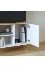 Meuble TV avec 1 porte style scandinave blanc et chêne 80 cm (1)