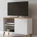 Meuble TV avec 1 porte style scandinave blanc et chêne 80 cm (3)