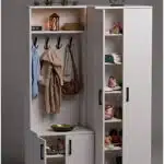Porte manteau avec meuble à chaussures 4 portes rangement entrée moderne (1)