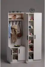 Porte manteau avec meuble à chaussures 4 portes rangement entrée moderne (1)