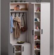 Porte manteau avec meuble à chaussures 4 portes rangement entrée moderne (1)