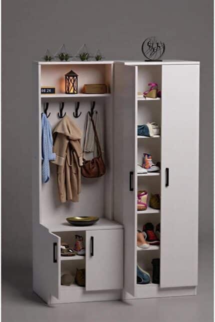 Porte manteau avec meuble à chaussures 4 portes rangement entrée moderne (1)