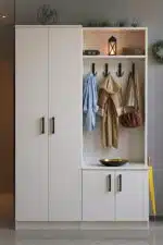 Porte manteau avec meuble à chaussures 4 portes rangement entrée moderne (2)