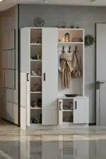 Porte manteau avec meuble à chaussures 4 portes rangement entrée moderne (3)