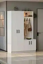 Porte manteau avec meuble à chaussures 4 portes rangement entrée moderne (4)