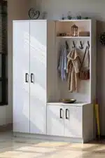 Porte manteau avec meuble à chaussures 4 portes rangement entrée moderne (6)
