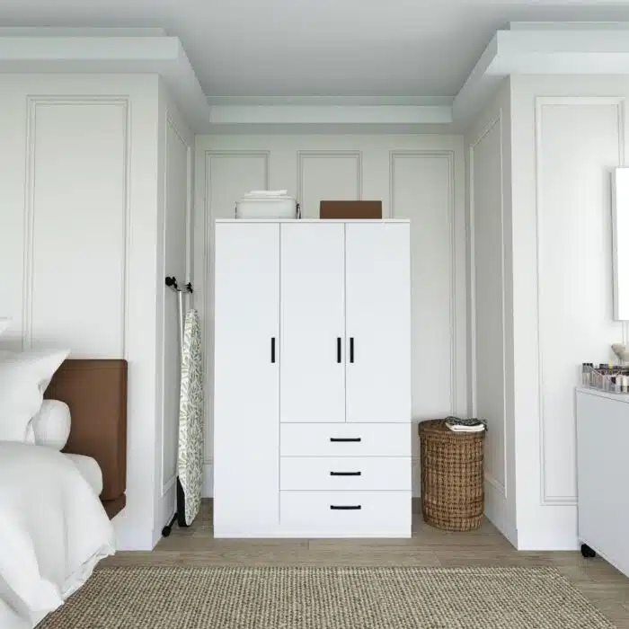 armoire rangement chambre avec penderie et étagères