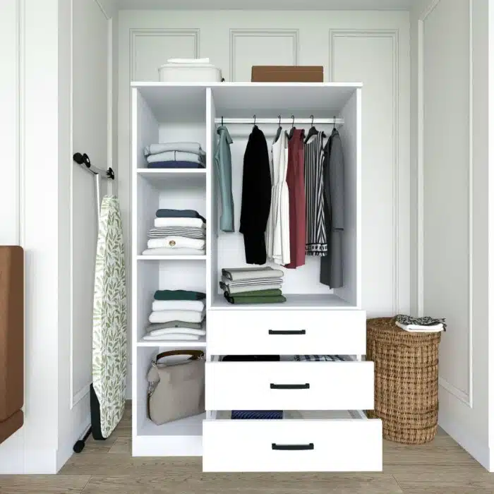 dressing armoire penderie 3 portes et 3 tiroirs blanche